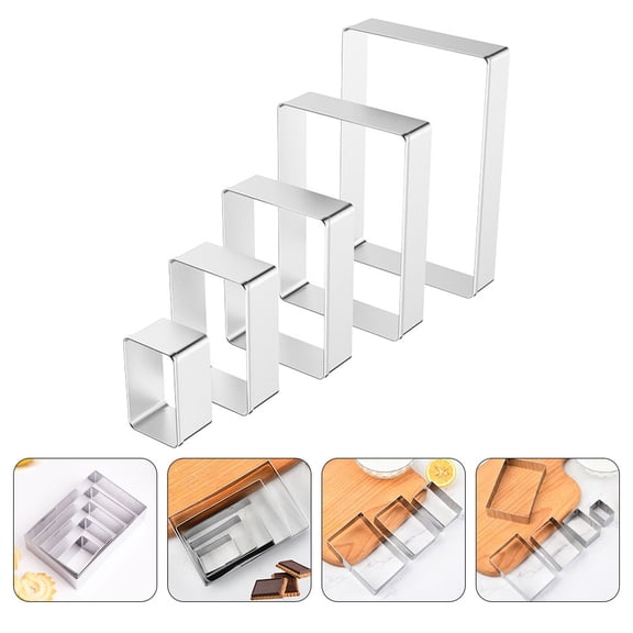 Healifty 5-Piece Stainless Steel Rectangular Pastry Cutter Set for Baking Cookies, Cake Molds, and Dough Shaping