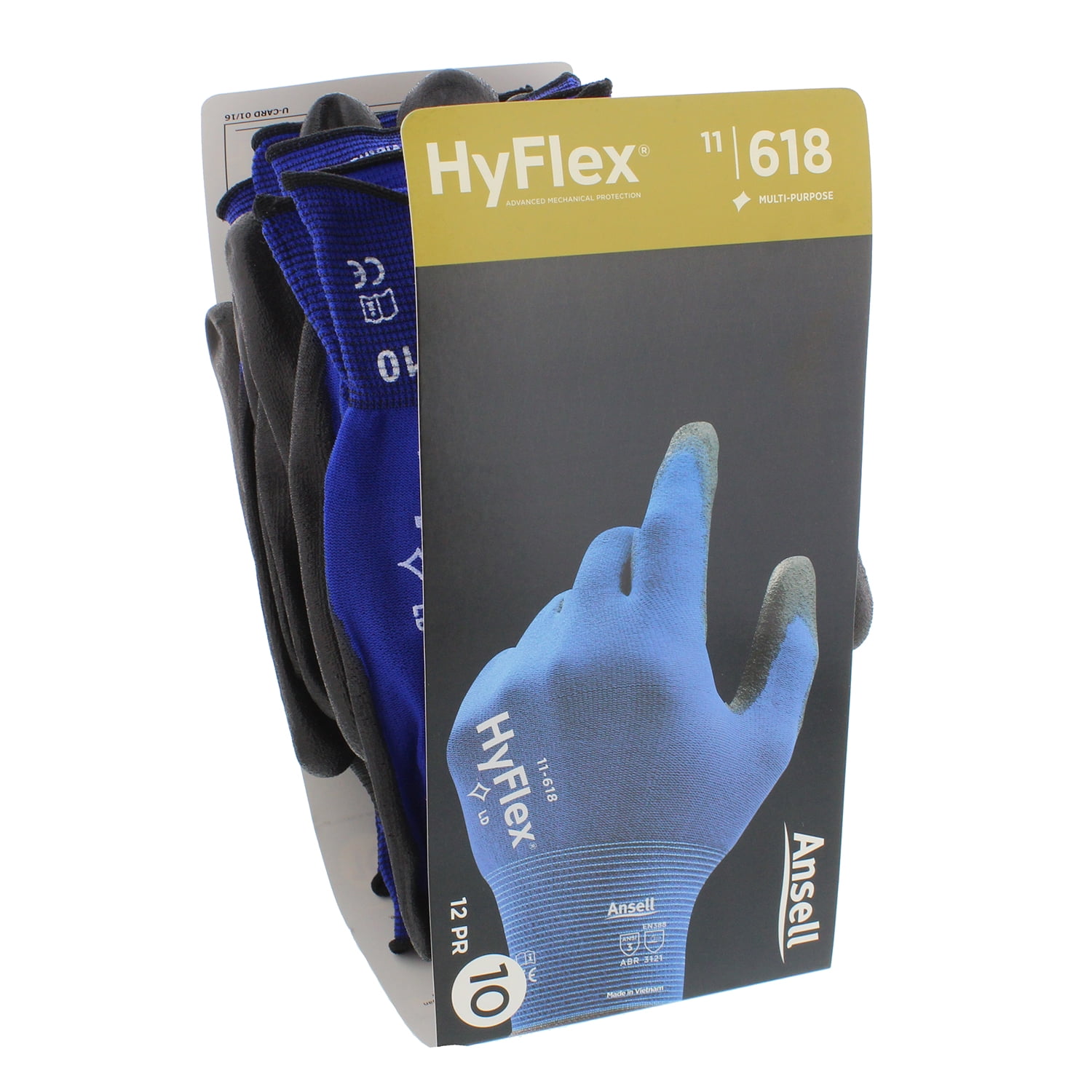 Blue Black Mechanics Glove for Multi-purpose Pack of 12 Ansell HyFlex 11-618 Work Gloves in Nylon Mens Workwear Durable Size 6 Extra-Thin