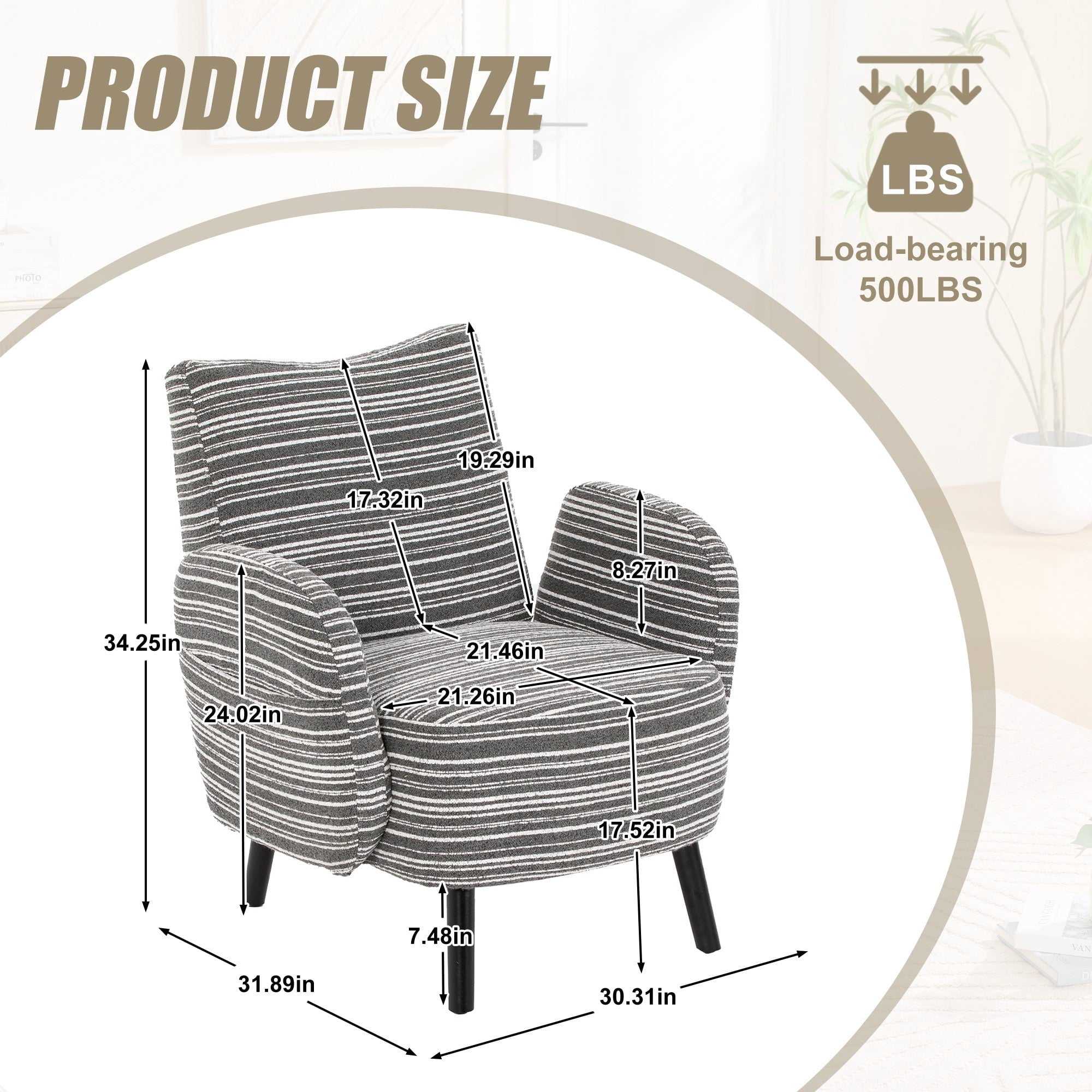 Sailvan Modern Armchair,Sanded Fabric Reading Chair with Side Storage Pocket & Solid Wood Legs for Living Room,Bedroom & Office Dark Gray