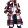 thumbnail image 2 of Puntoco moda mujer manga larga frente abierto ropa de abrigo suelta a cuadros blusa estampada abrigo Tops botón bolsillos blusa liquidación Puntoco Puntoco-5698, 2 of 9