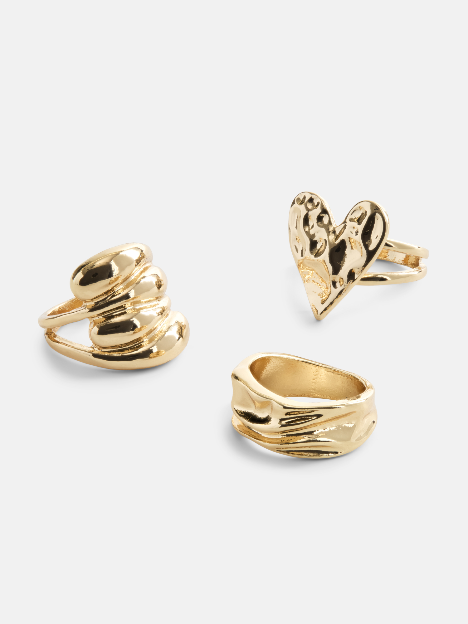 No Boundaries Women's Goldtone Heart Ring Set, 3-Piece photo 3