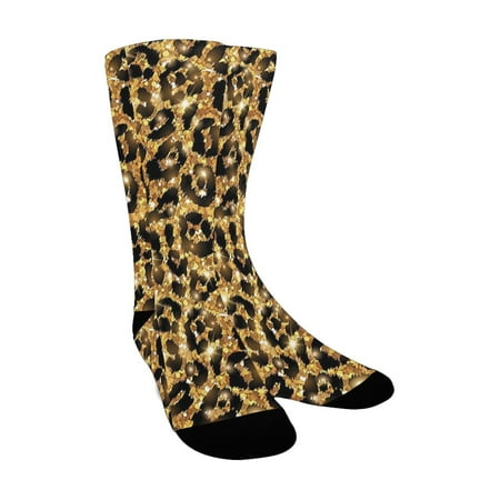 

Safari Decor Leopard SkIn Pattern With Gold Trendy Feminine Sexy Kitsch Rosettes Safari Theme Black Custom Socks for Women