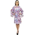 thumbnail image 3 of Bimba Leaf Printed Kimono Robe With Belt Bridesmaid Wedding Cover Up Wrap-8, 3 of 7