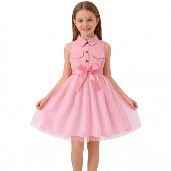 Young adult fashion Cute Dress for Girls Flower Girl Dress Pearls Tulle Dress for Wedding Kids Princess Communion Pageant Ankle Length Dresses with Bow-Knot