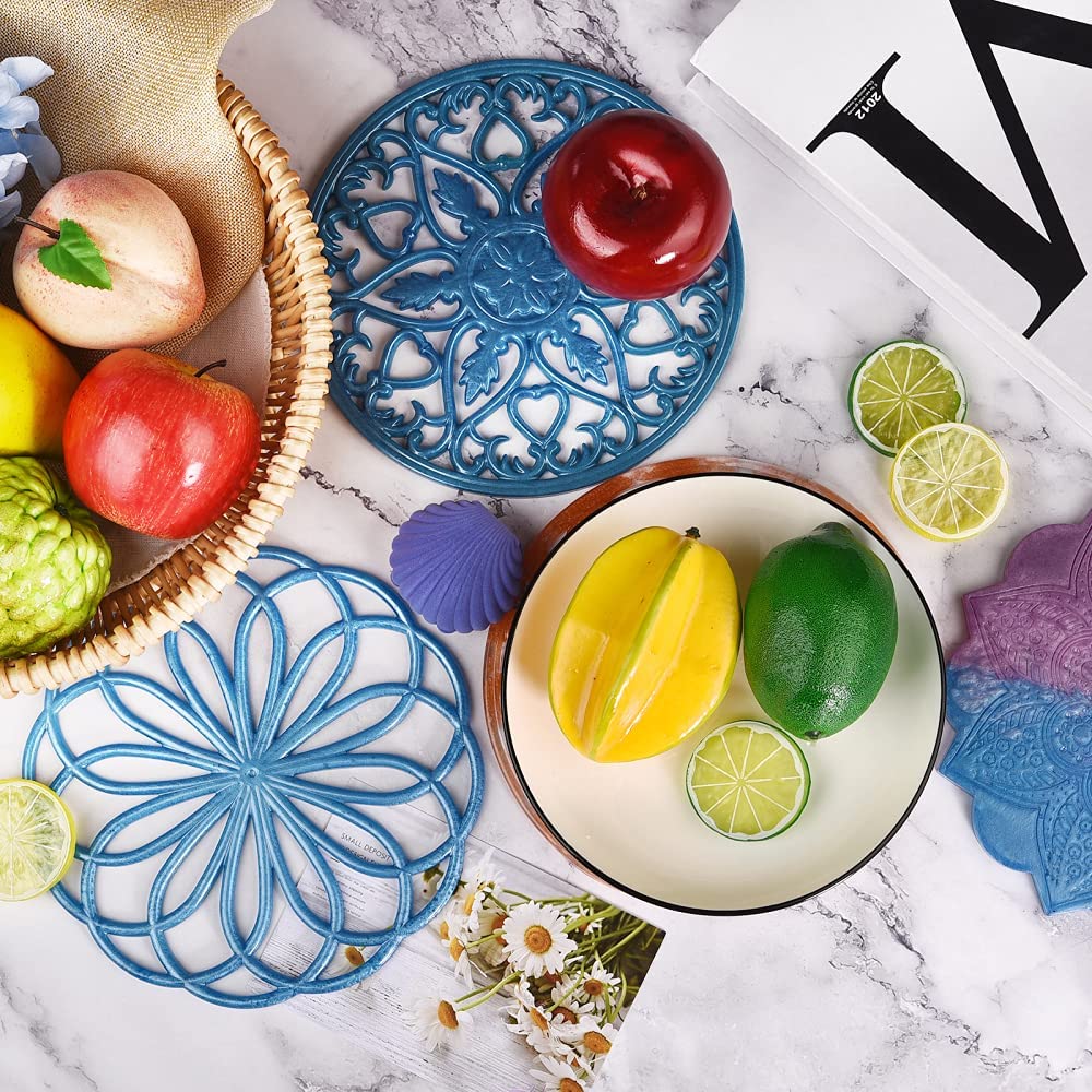ABCISI Large Coaster Molds, 3 PCS Silicone Molds for Resin Casting,3D Mandala Flower Geode Tray Epoxy Molds Set, Round Coaster Epoxy Molds for Making Carved Hollow Cups Mats