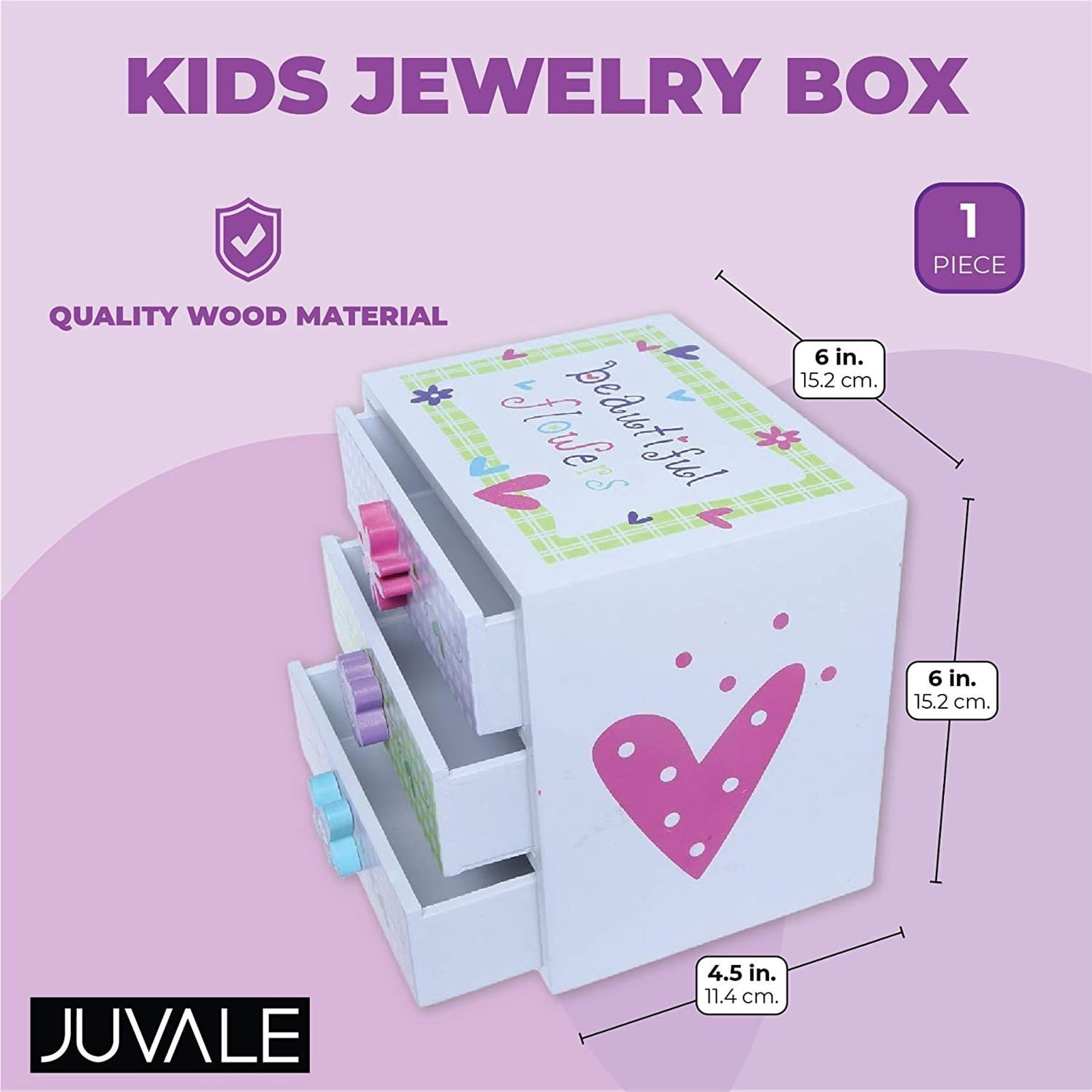 Wooden White Kids Jewellery Box Children's Girls Wooden Musical Jewelley Boxes 