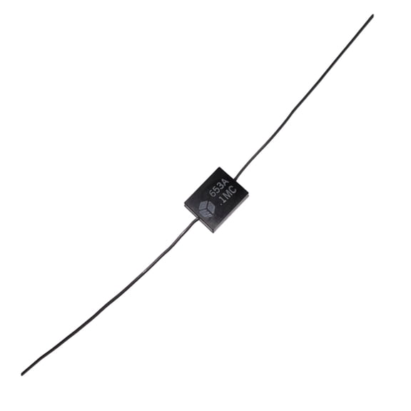 653A1C104M Capacitor Rectangular Metallized Polycarbonate 24AWG Axail Leads, .10MFD 200V 20% Bulk : RoHS