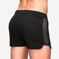 thumbnail image 4 of Men Summer Shorts Hollow Mesh Drawstring Elastic Waist Solid Color Quick Dry Surfing Fitness Sport Fitness Shorts Daily Wear Beach Shorts -Black,M, 4 of 8