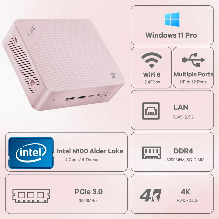 Nimo Mini PC, Intel Pentium Quad-Core N100 (Up to 3.4GHz