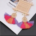 thumbnail image 2 of Clip on gold flower circle earrings with thread tassels in a variety of colors, 2 of 7