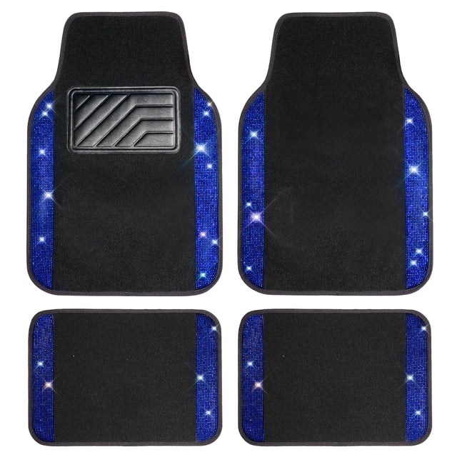 Alfombra de coche CAR PASS con diamantes de imitación brillantes, PVC, negro y azul