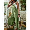 thumbnail image 6 of Aueoeo Birthday Outfits for Women Sexy, Women's Casual Sleeveless Jumpsuits Solid Color Cotton Linen Rompers Wide Leg Pants Side Button Jumpsuits with Pockets, 6 of 8