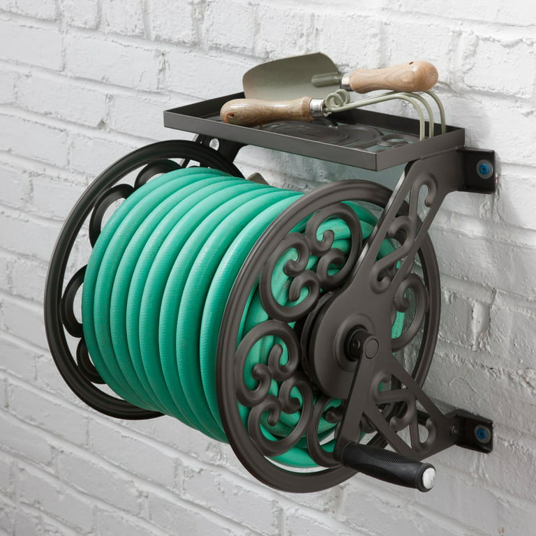Liberty Garden Hose Reel, Wall-Mount, Antique Patina, Holds 125-Ft.