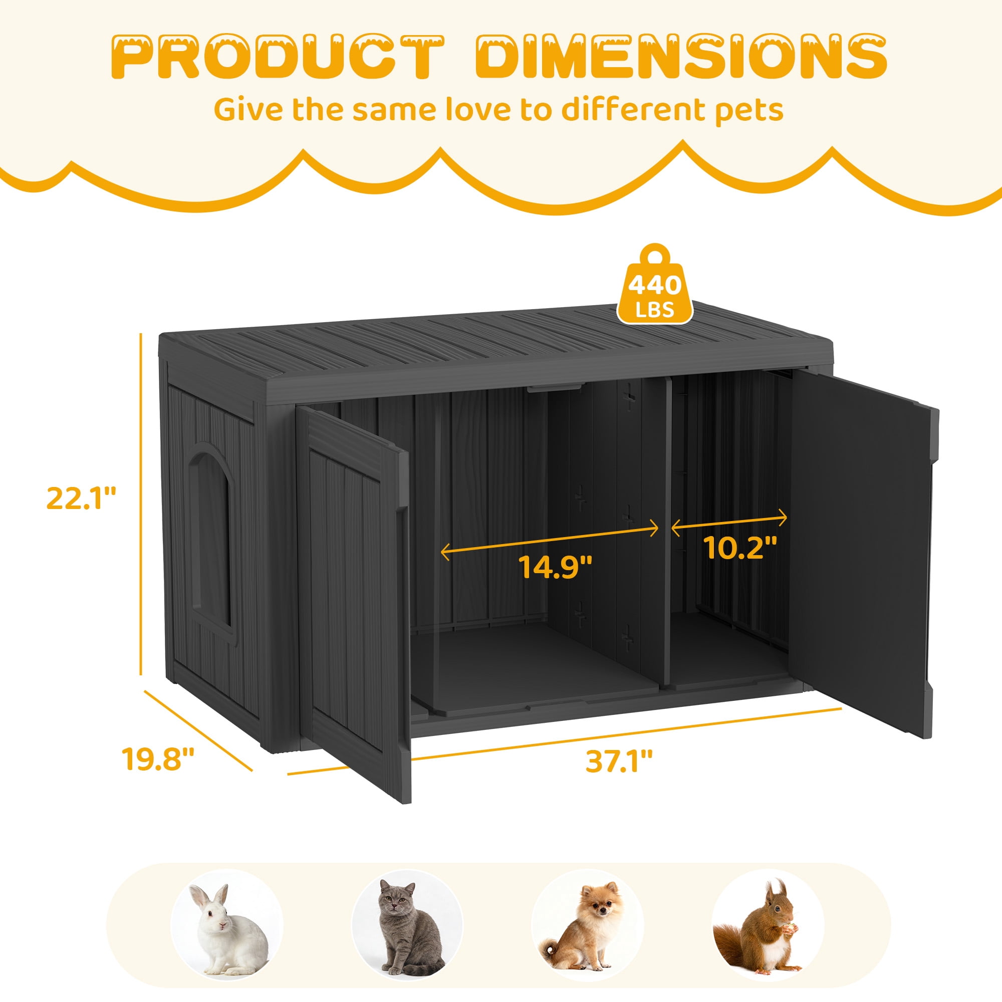 Bifanuo Outdoor Cat House, Waterproof Resin Cat House, Multi-Functional Cat Shelter, Assemble Easily for Home & Yard, Black