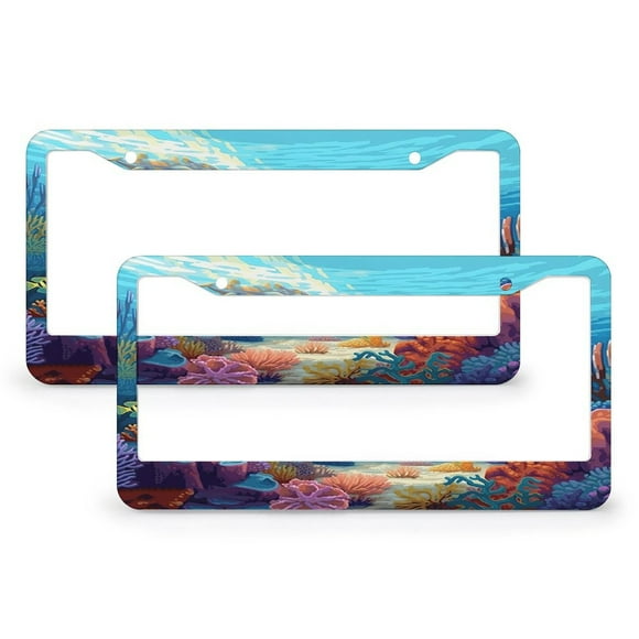 Underwater World Fishes License Plate Frame 2 Pack Universal Us Car Plate Holder Cover Accessories Decor With Screw For Women Man 12.3 X 6.3 Inch