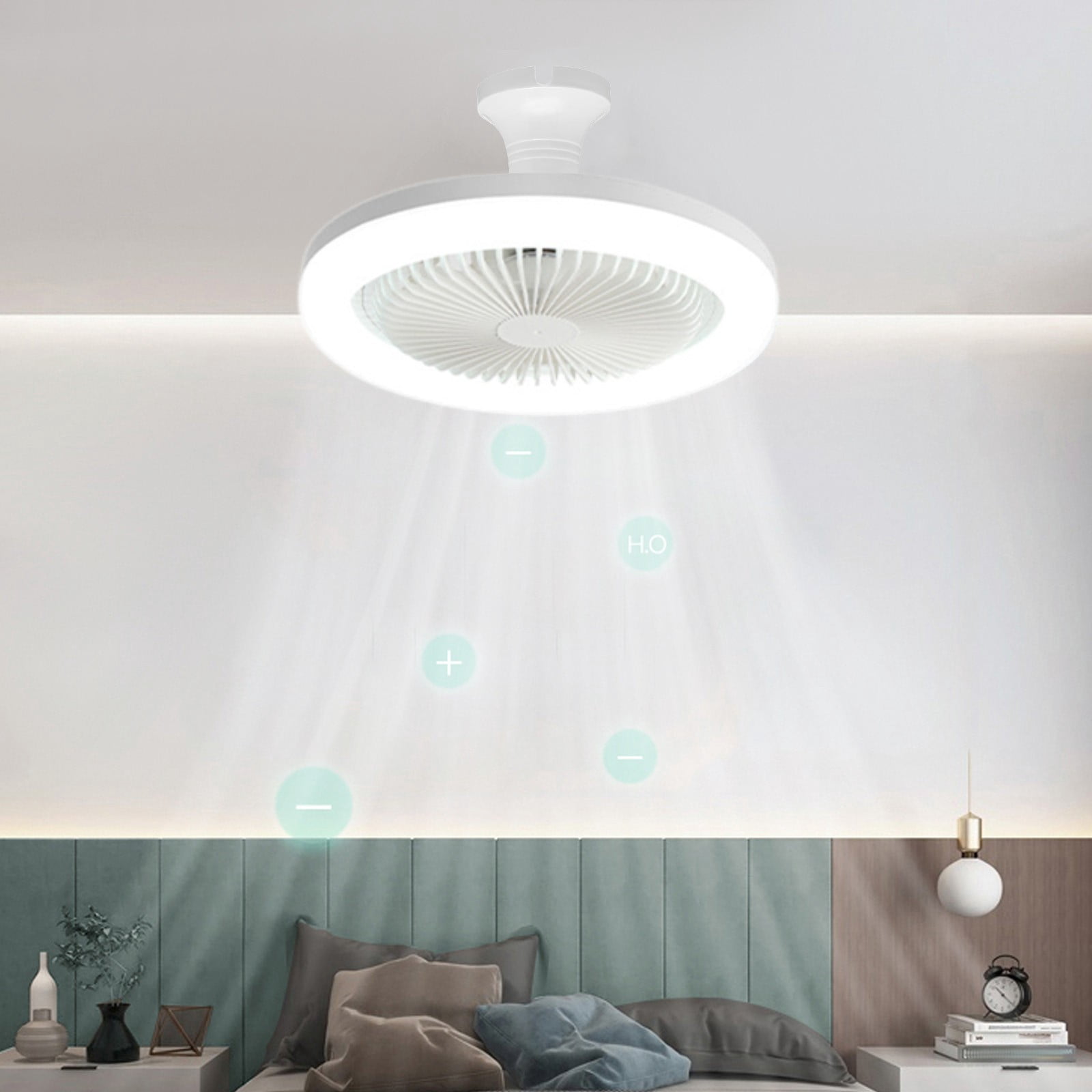Byujiro E27 Screw-in 2-in-1 Ceiling Fan with LED Light Adjustable Speed Quiet Fan Light Combo Easy Install Fan with Light Socket for Bedroom, Living Room, Kitchen & Office Use