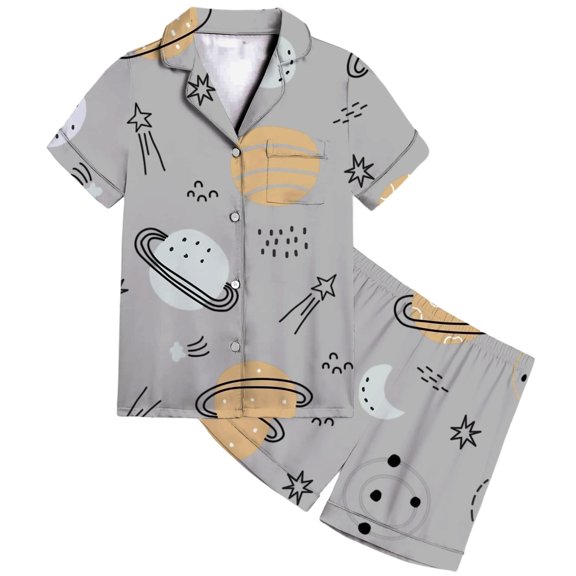JIAYUE Sleepwear Set For Girls Summer Soft Stain Lightweight Funny Print Short Sleeve Tees With Shorts Pajamas Two Piece Outfits Loose Fit For Kids Comfortable Bedtime Nightwear,10-11 Years