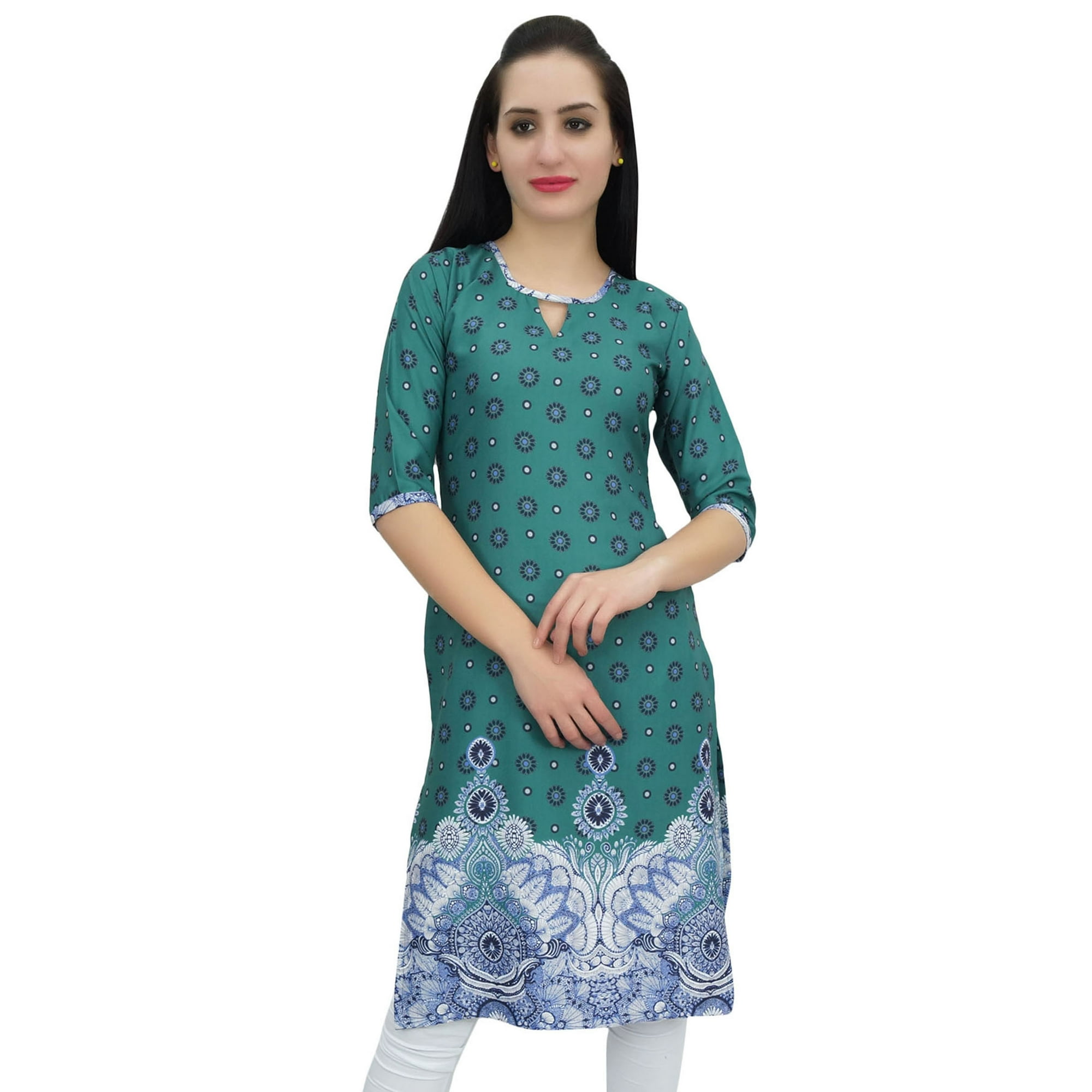 Kurti Top Tunique Femme Imprimé Indien - Chemisier Long En Crêpe