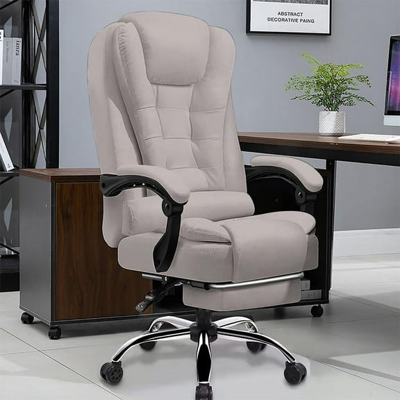 Office Chair Big and Tall Executive Desk Chair with Foot Rest, Ergonomic Leather Office Chairs High Back Computer Gaming Chair for Home Office, Gray