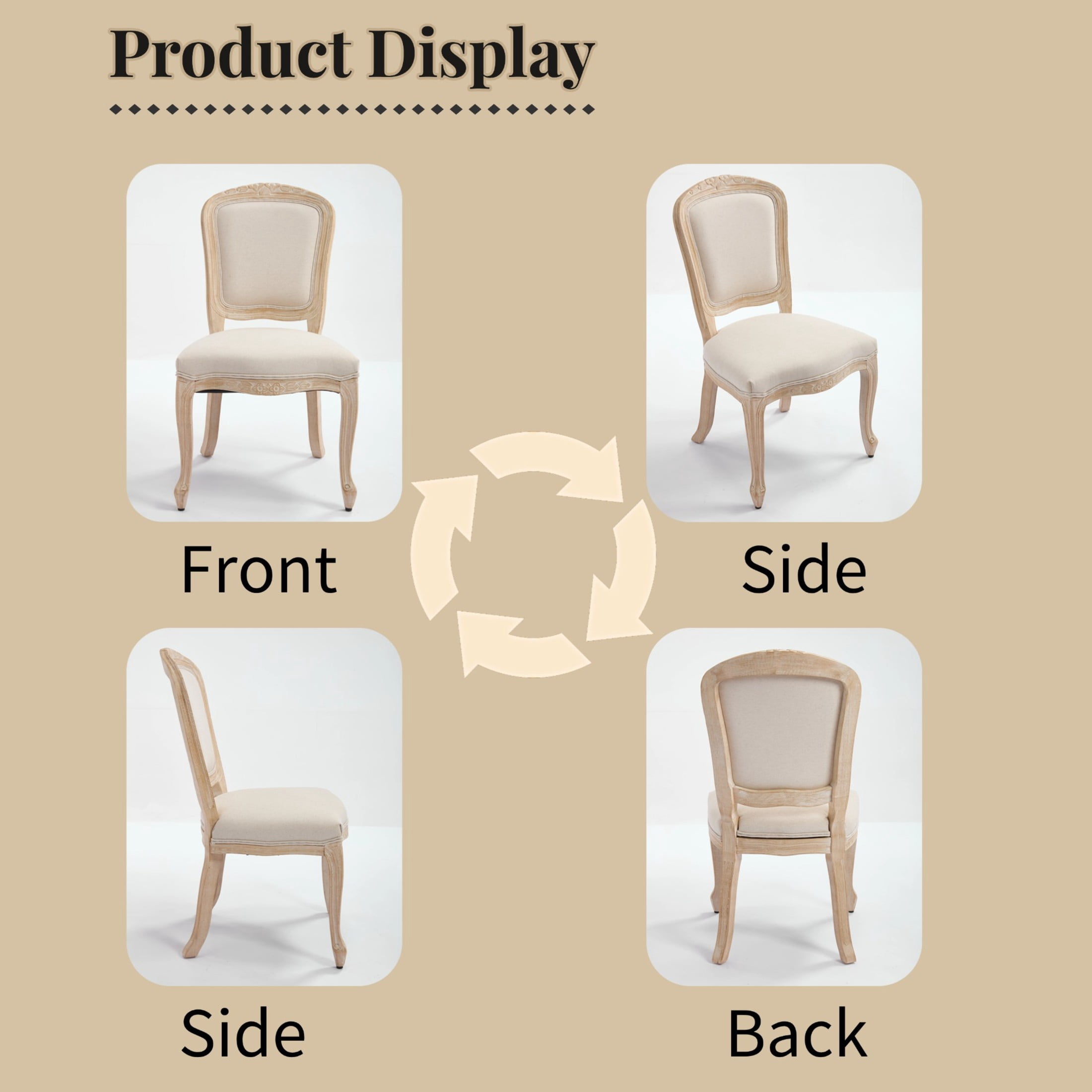 Noble House French Country Dining Chairs with Cushion Back and Carved Wood Frame for Living Room, Beige, Set of 2