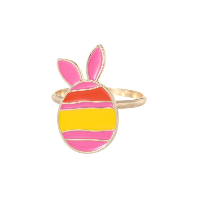 Easter Bunny Ears Metal Napkin Ring Colorful Cute Easter Egg Layout for Western Restaurant Table Setting