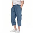 thumbnail image 7 of Boys Wide Leg Cargo Capris Loose Casual Pull-On Pants Flap Pocket Kids Straight Sweatpants with Drawstring 5T, 7 of 7