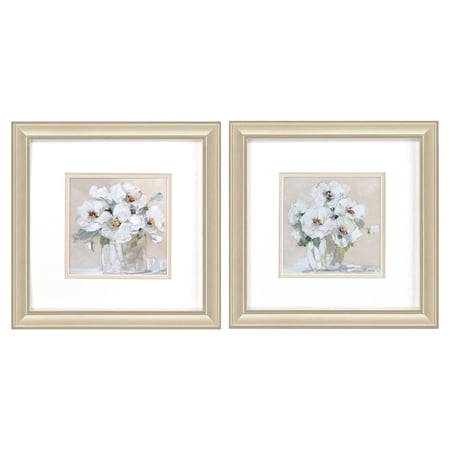 Jorcol Soft Whites Framed Wall Art Set of 2 12x12 in Champagne gold finish Frame