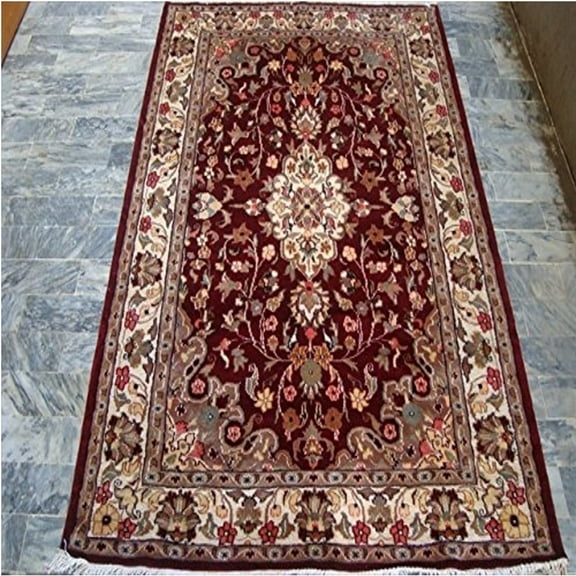 Ahmedani Linen Shahe-Taj Ruby Red Exclusive Adult Indoor Floor Area Rug Living Room & Bedroom Hand Knotted Wool Silk Home Carpet (6 x 4)'