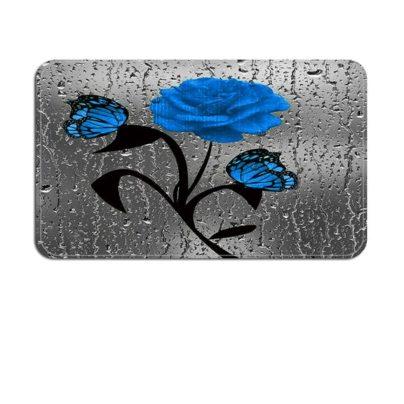 Soft Bath Rugs Non-Slip Backing Absorbent 20x32inches Blue Floral and Butterfly Pattern Printed Bathroom Floor Mats Bathroom Decor Machine Washable