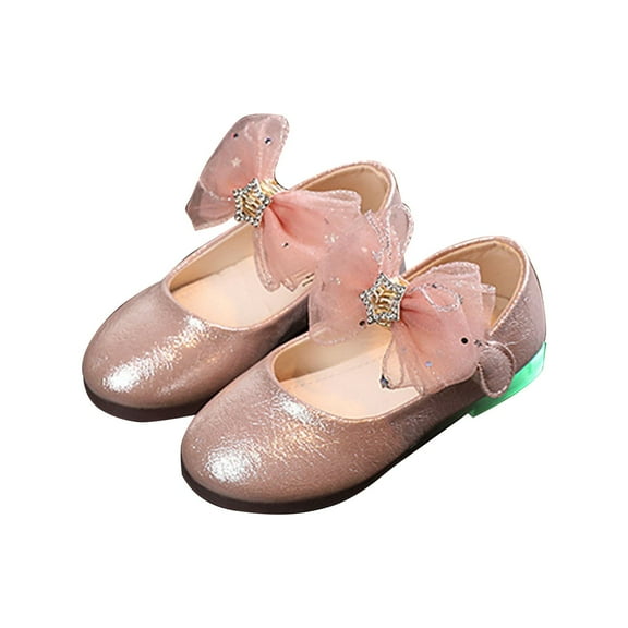 Otqutp Little Kid Winter Shoes Baby Girls Princess Shoes For Girls Bow Children'S Shoes Children'S Lamp Shoes Luminous Leather Shoes