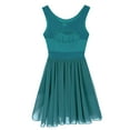 thumbnail image 5 of Jizyo Women V-Neck Chiffon Ballet Dance Dress Gymnastics Leotard Dress Lyrical Dance Costumes Green M, 5 of 7