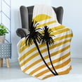 thumbnail image 4 of Tropical Soft Flannel Fleece Blanket, Coconut Palm Trees on Horizontal Tiled Background Summer Holiday Graphic, Cozy Plush for Indoor and Outdoor Use, 70" x 90", Apricot Yellow Black, by Ambesonne, 4 of 5