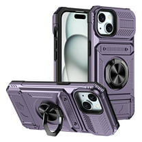 Armor Case for iPhone 13 with Hidden Credit Card Slot Ring Stand [360° Rotatable Ring Holder Magnetic Kickstand][Support Car Mount]Shockproof Phone Case For iPhone 13, Violet