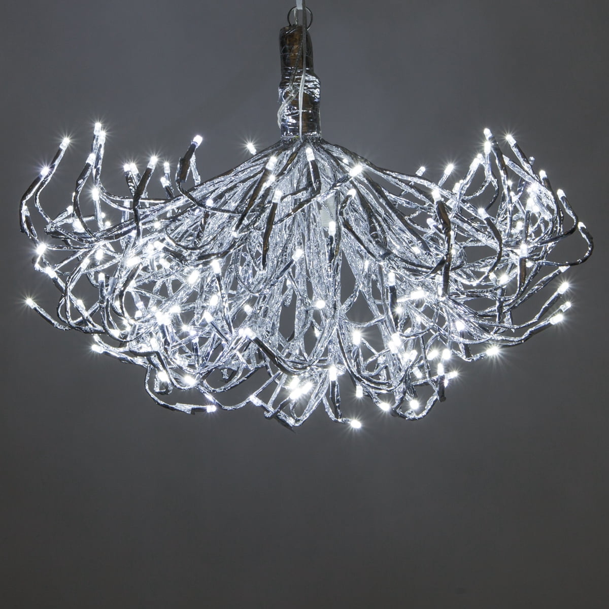 Wintergreen Lighting Starburst Lighted Branches, 24", Silver with 200 Cool White LED Twinkle Lights, Fully Shapeable, Plug-In