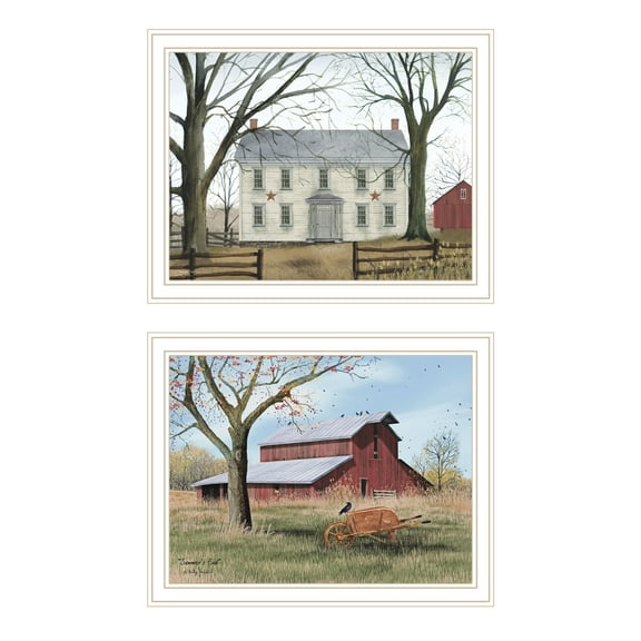 Wall Art Trendy Decor 4U 2- Piece Vignette Early American Homestead White Framed Wall Art for Living Room, Bedroom Wall Art Print for Home Decor by Billy Jacobs,Wall Decals