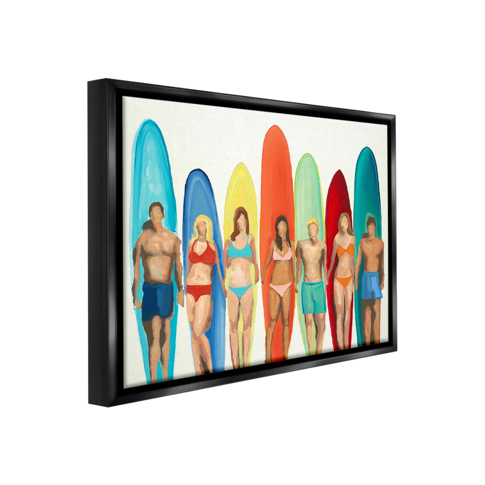 Stupell Industries Abstract Surfer Friends Sports Painting Black Floater Framed Canvas Art Print Wall Art, 31 x 25
