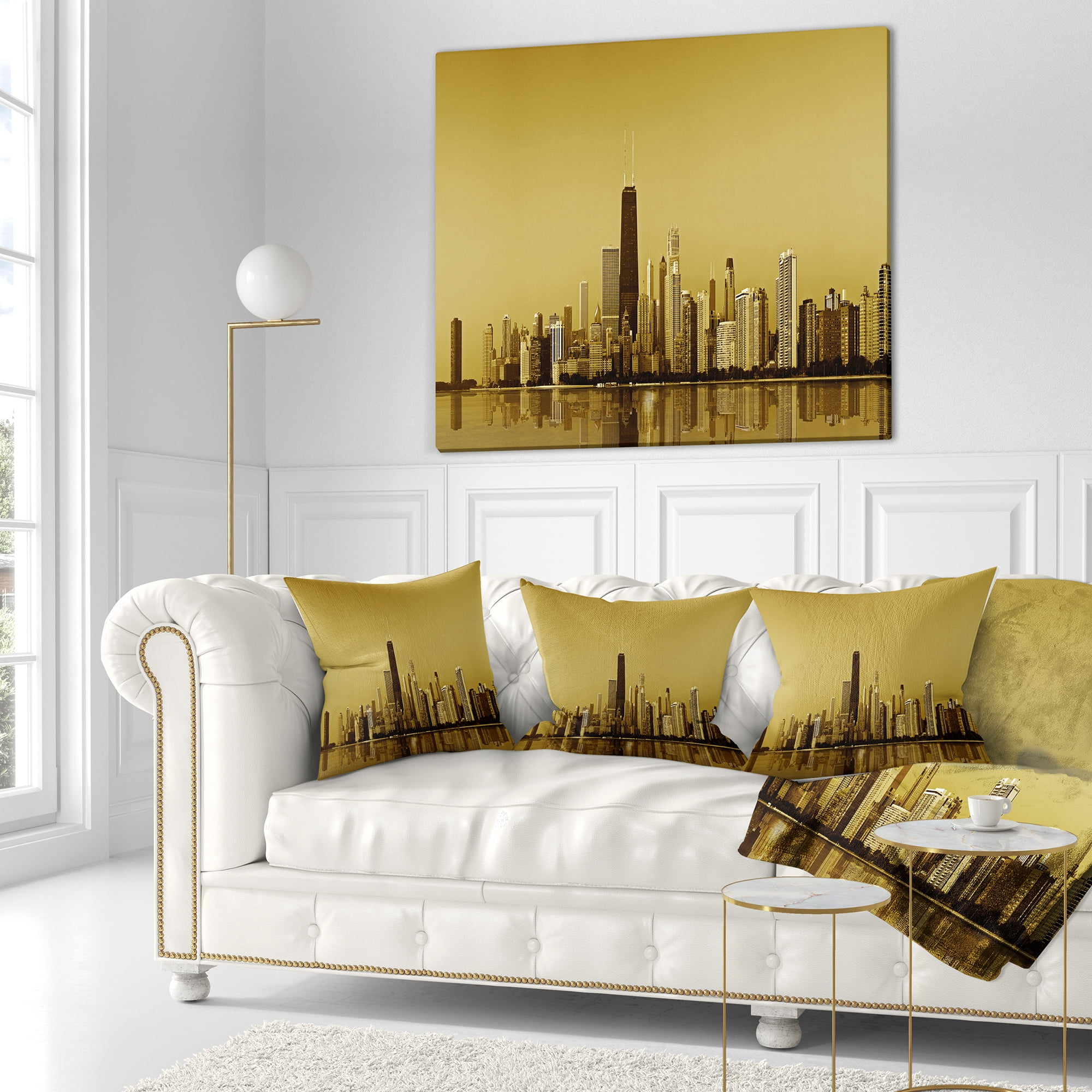 Designart Chicago Gold Coast with Skyscrapers - Cityscape Throw Pillow - 18x18