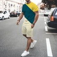 thumbnail image 2 of Cathalem Mens Casual 2 Piece Short Sets Short Sleeve Tee and Drawstring Waist Shorts Set Tracksuit,Beige XL, 2 of 5