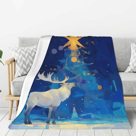Fantasy Christmas Tree Deer (24) Throw Blanket for Winter Cabin Ultra-Soft Micro Fleece Blanket, Premium Microfiber, Silky Soft, Plush, Warm and Lightweight for Couch, Sofa, Bed - 40"X30"