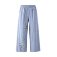 thumbnail image 4 of Tbopshirt Pants for Women Elastic Waist Floral Embroidery Wide Leg Capri Pants Side Pockets Textured Casual Trousers,Light Blue,M-4XL, 4 of 6