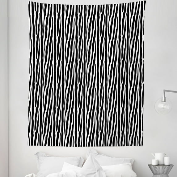 Zebra Print Tapestry, Simplistic Exotic Savanna Animal Skin Pattern Deco Illustration, Fabric Wall Hanging Decor for Bedroom Living Room Dorm, 5 Sizes, Charcoal Grey and White, by Ambesonne