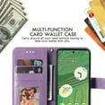 thumbnail image 4 of SaniMore for Google Pixel 7 Case with Wrist Strap, Fashion Flower Embossing Design for Girls/Women, Dual Magnet Card Holder Wallet Cover Kickstand Shockproof for Google Pixel 7, Purple, 4 of 9