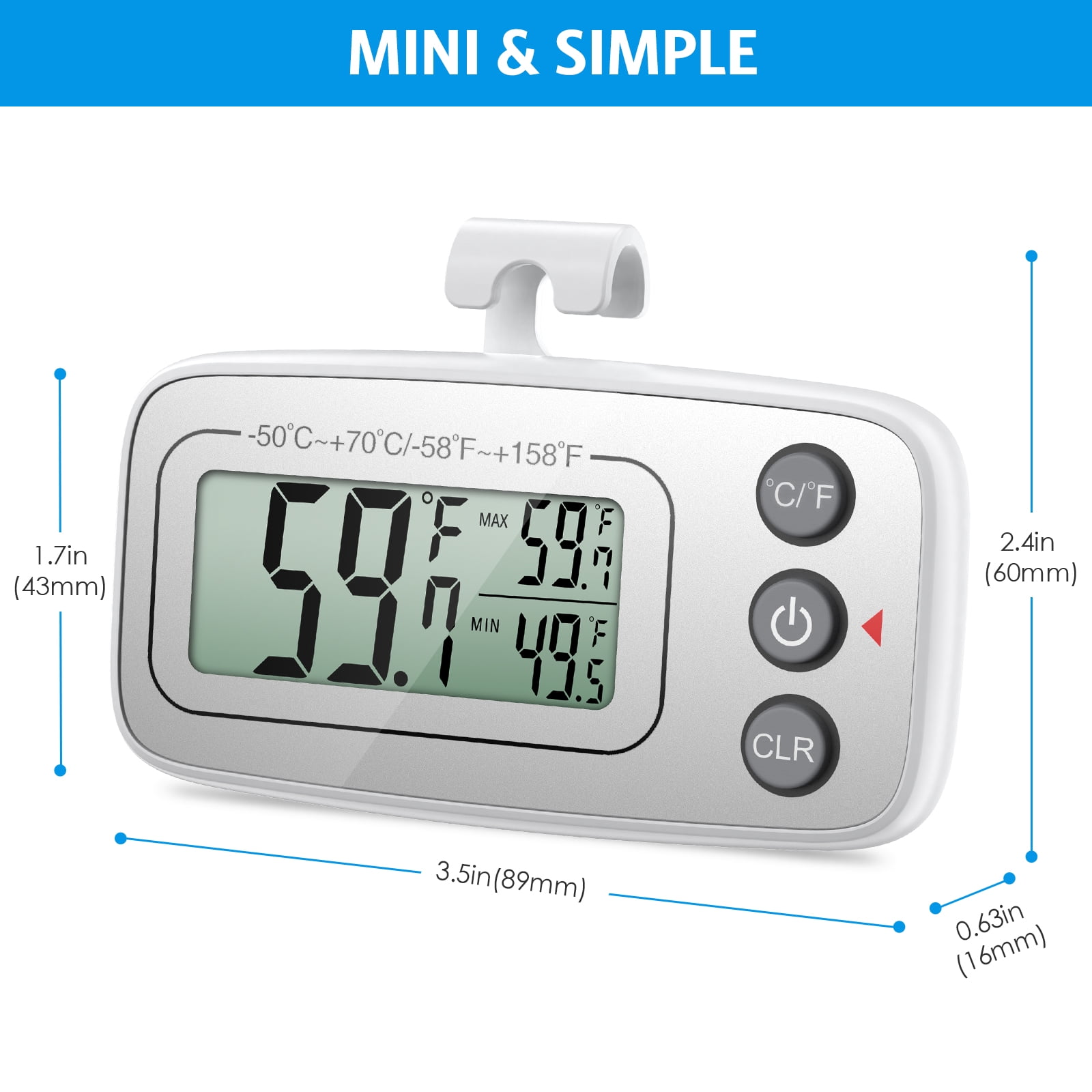 Cafes AMIR Restaurants Upgraded etc. Perfect for Home Easy to Read LCD Display Refrigerator Fridge Thermometer Digital Freezer Thermometer with Hook Bars Max/Min Function