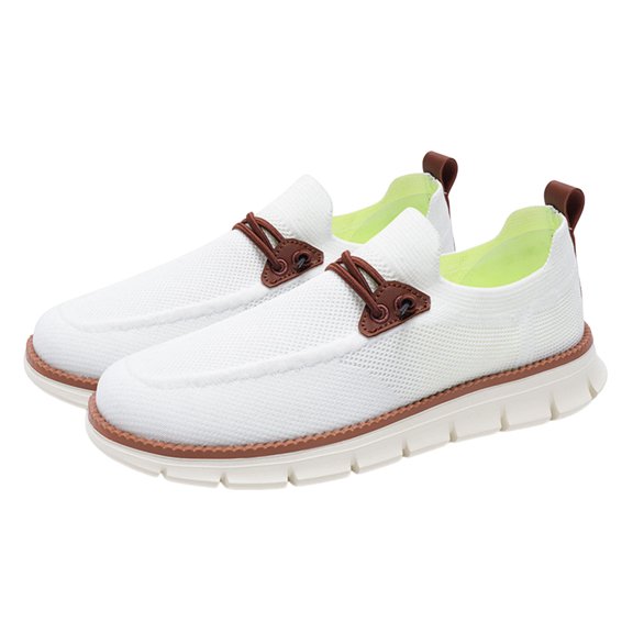 Gpaecead Men Hollow Lace Up Loafers Mesh Breathable Soft Sole Slip On Casual Lightweight Shoes For Daily Walk, White