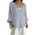 thumbnail image 2 of Outfmvch 3/4 Length Sleeve Womens Tops，Skinny Jeans for Women，Linen Shirts for Women，Gauze Shirts for Women，Plus Size Tops，Button Down Shirts for Women，Tunic Tops，Linen Tops for Women Gray，M, 2 of 7