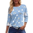 thumbnail image 5 of Garbnen Easter Shirts for Women O Neck Women's 3/4 Length Sleeve Tops Egg Rabbit Hunt Print Fashion Fitted Holiday Women Blouse, 5 of 6
