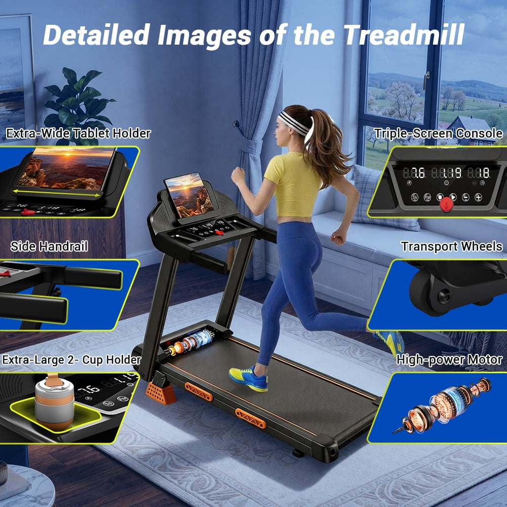 ROBORE 17% Incline Folding Treadmill for Home, 3.0HP Quiet Motor, 350 lbs Capacity, 7-Layer Shock Absorption, LED Display