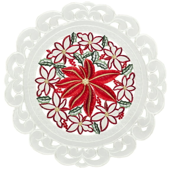 Large Poinsettia Cut Work Ivory Doily (15"RD)
