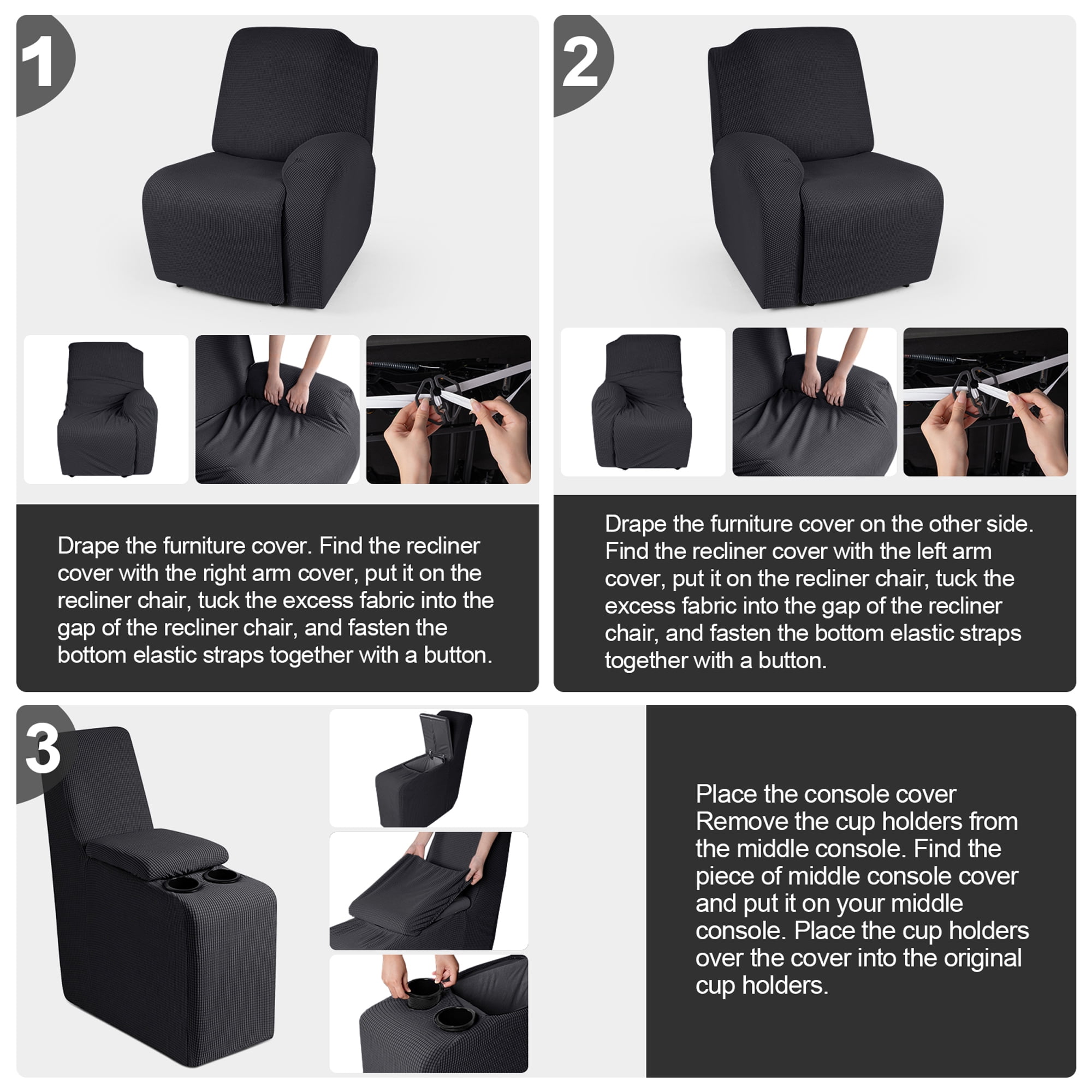 TAOCOCO Stretch Loveseat Slipcover with Middle Console, 4-Pieces Reclining Sofa Cover for 2 Seat Couch Recliner Sofa Slipocvers Furniture Protector, Black