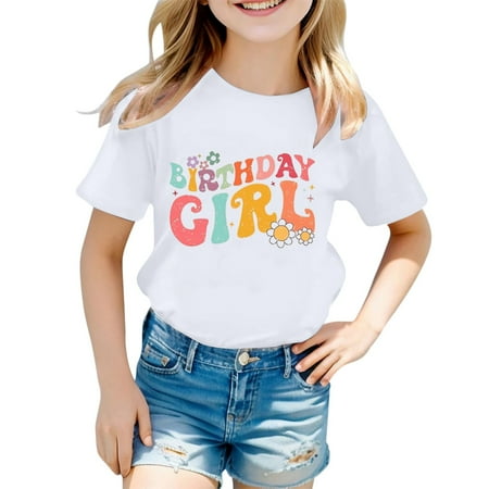 Yuncity Toddler Girls Boys Tees Short Sleeve Crew Neck Letter Print Summer Cute Casual Outdoor Wear Kids Tops Clothes Size 6-7 Years White